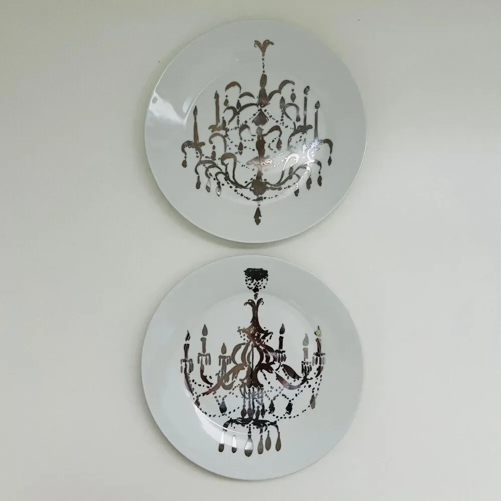 ROSANNA 2005 Belle Epoque White Platinum Chandelier Salad Plates, Set of 2
